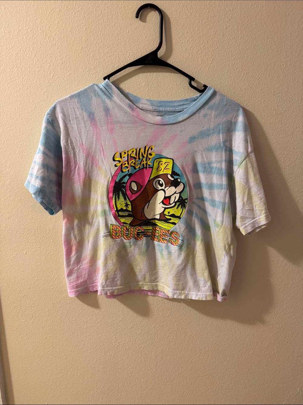 Tie-Dye Spring Break Graphic Crop Tee - Pastel Buc-ee’s